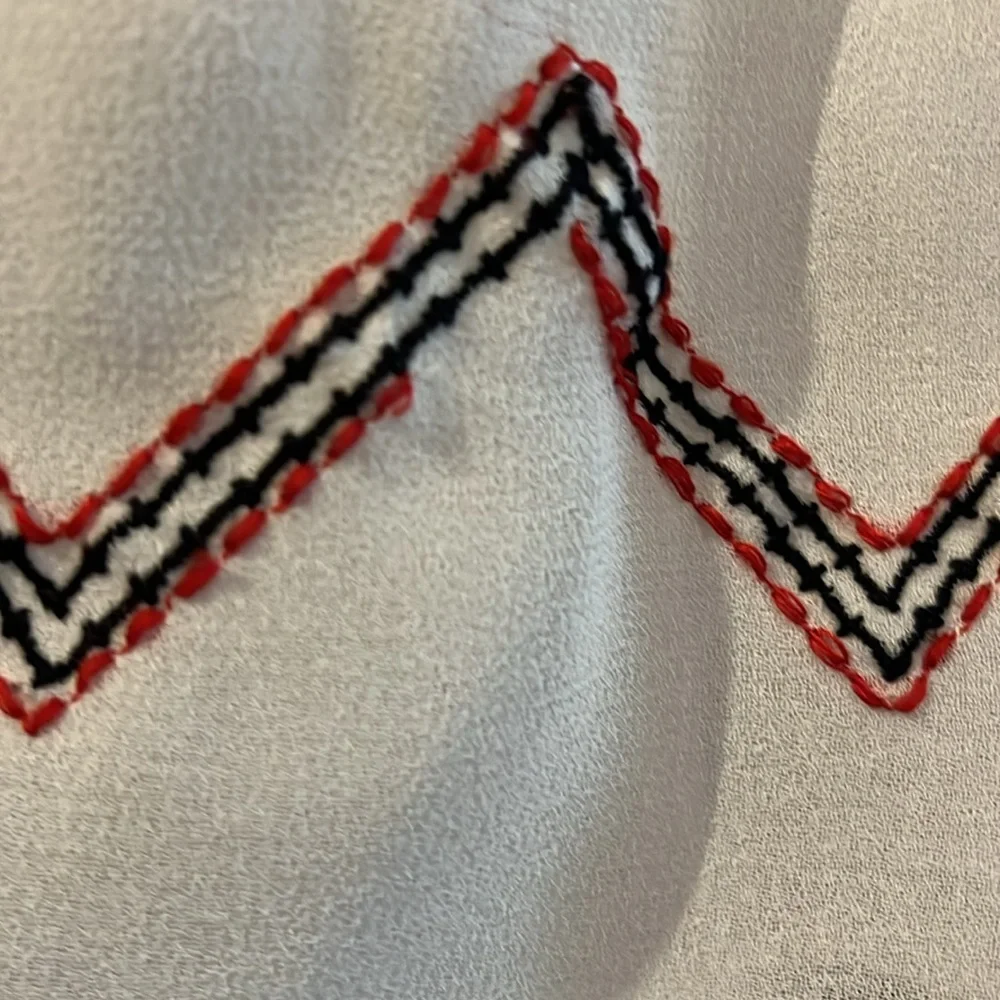 Free People Boho Summer Cream semi shear Dress w/Red Aztec Embroidery Size M - Picture 12 of 17